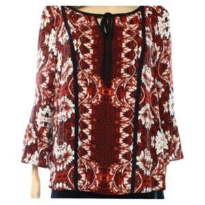INC Floral Bell Sleeve Blouse Red White Black Size M